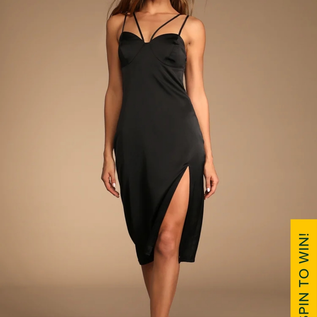 Lulu's Strappy Sexy Little Black Satin Midi Dress S